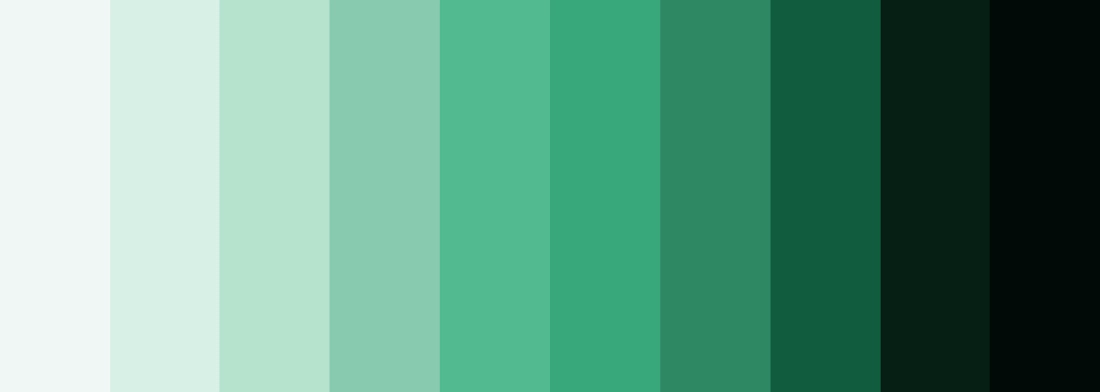 A colour spectrum showing ten shades of green representing brand colours